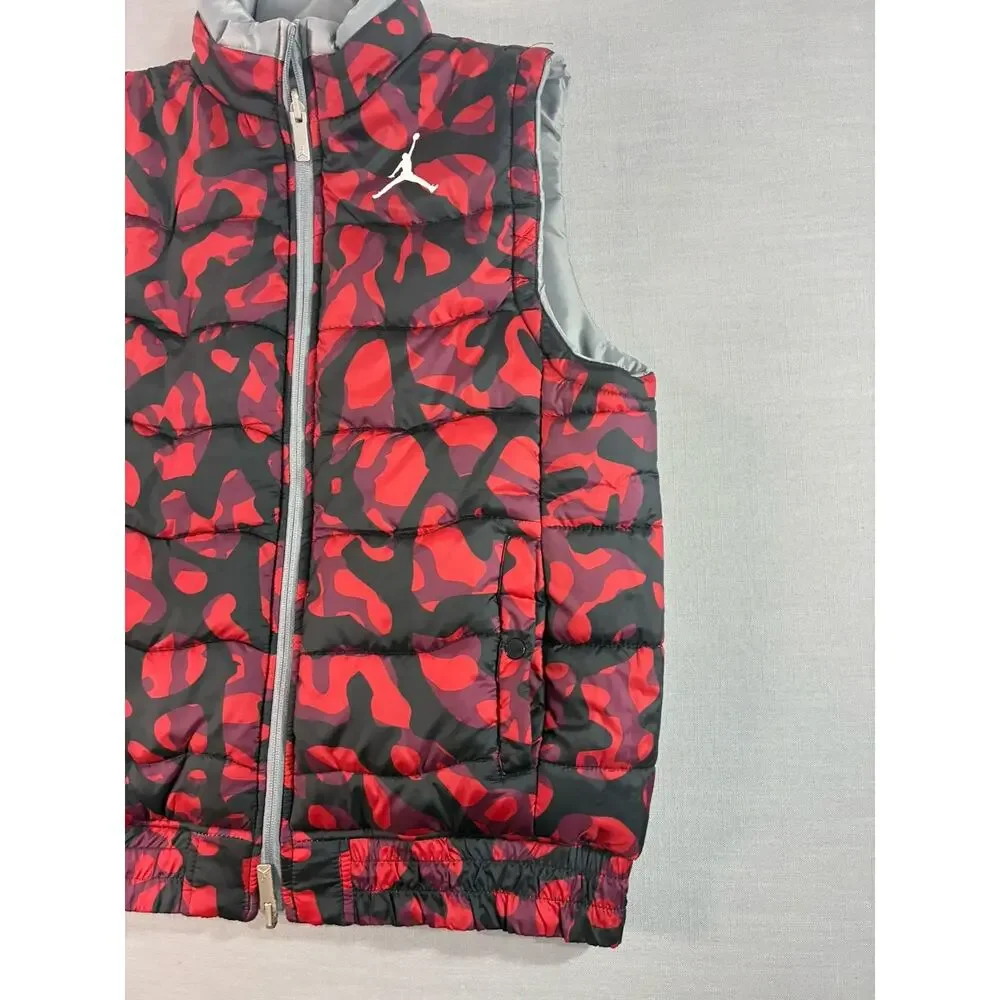 Jordan Reversible Puffer Vest Mens Small Red Camo Gray Full Zip Jumpman